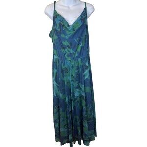 BTFBM Mesh Maxi Dress XXL Green Blue Layered Adjustable Strap Vacation Boho